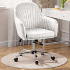 Warmiehomy Office Chair, Velvet Desk Chair for Home Office, Cozy Vanity Chair, Girl Cute Makeup Chair with Arm Rest for Bedroom Dressing Room (Cloud White)