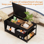 SINPAID Coffee Table with Storage, Rectangular Coffee Tables for Living Room, Modern Coffee Table with Hidden Storage Compartment and Adjustable Shelves, Black