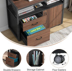 Tribesigns 63" Executive Deskwith Drawer Cabinet, L Shaped Desk and lateral File Cabinet, 2 Piece Home Office Furniture Set with Drawers for Hanging, Doors with Locks (Dark Brown, 63 inches)
