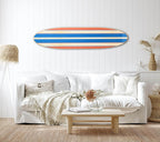 Creative Co-Op Coastal Decorative Surfboard Wall Décor, Red & Blue Stripes Overlaid On Natural Wood, Hangs Vertical or Horizontal