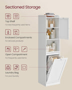 VASAGLE Tall Storage Cabinet, Storage Unit with Removable Laundry Basket, Compartment and Cabinet, for Bathroom, Living Room, 15.8 x 15.8 x 66.9 Inches, Cloud White UBBC761W01