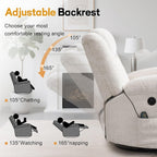 Rocker Recliner, Glider Recliner Chairs for Adults, 360° Swivel Rocking Chair with Massage and Heating, Nursery Chair with Storage and USB Charging for Living Room, Bedroom, Nursery