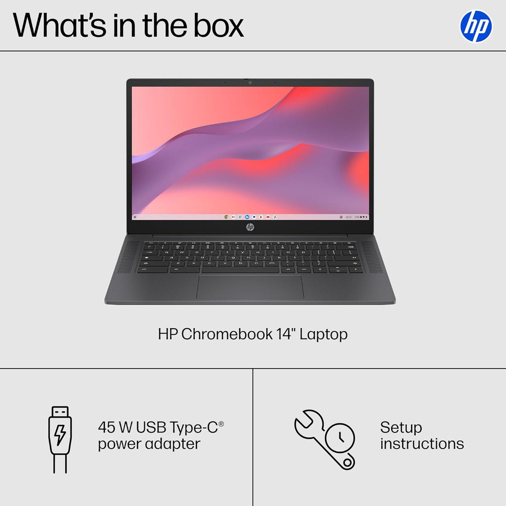 HP Chromebook 14 inch Laptop  HD Display  Intel Processor N100  8 GB RAM  128 GB UFS  UHD Graphics  Chrome OS  Chalkboard Gray  14a-nf0099nr