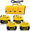 4 Packs 12000mAh Replacement for Dewalt 20V Battery 12.0Ah and DCB104 4-Port Charger Compatible with Dewalt 20V Battery Lithium DCB206 DCB207 DCB204 DCB200 DCB201 DCB203 Series Power Tool(5Pack）