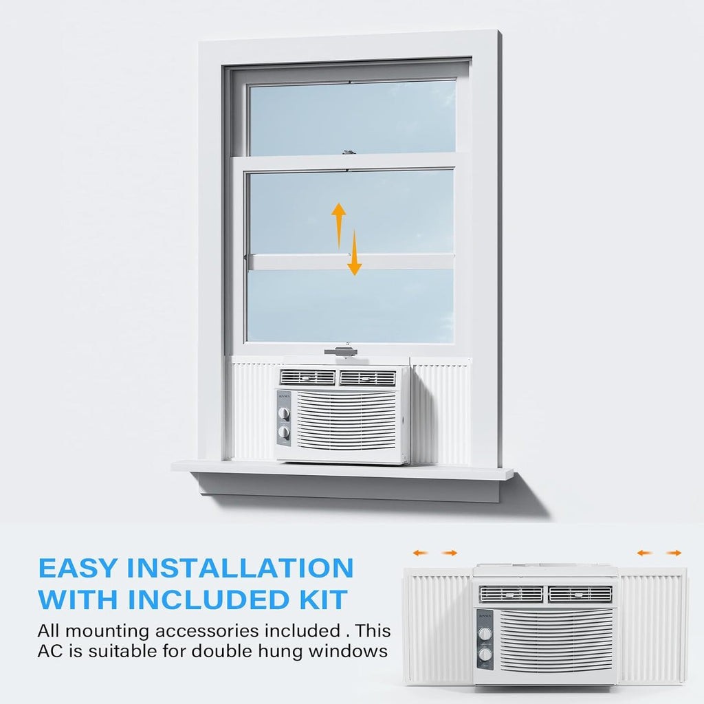 ROVSUN 5000 BTU Window Air Conditioner, Window AC Units with Mechanical Controls & Easy Install Kit, Ideal for Rooms up to 150 Square Feet, 115V/60Hz, White