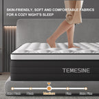 Queen Mattress, 14 Inch Hybrid Mattress in a Box with Individual Pocket Spring, Gel Memory Foam and Euro Top, Medium Firm Feel with Motion Isolation, Pressure Relief, Edge Support,Queen Size Black