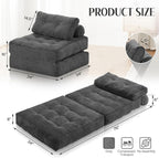 HABUTWAY Folding Sofa Bed, Convertible Sleeper Chair Bed w/Dual-Pillow & Handle, Foldable Floor Sofa Lounge w/Back Support for Living Room, Bedroom, Apartment, Office, Single, Grey