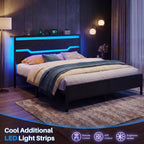 Queen Bed Frame with LED Lights & Charging Station, Bed Frame Queen Size with Headboard,13" Under Bed Storage, Noise-Free Heavy Duty Metal Support, Modern Black