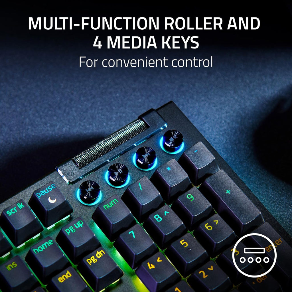 Razer BlackWidow V4 Mechanical Gaming Keyboard: Yellow Switches Linear & Silent - Chroma RGB - 6 Macro Keys - Magnetic Wrist Rest - Doubleshot ABS Keycaps - Roller & Media Keys - Snap Tap