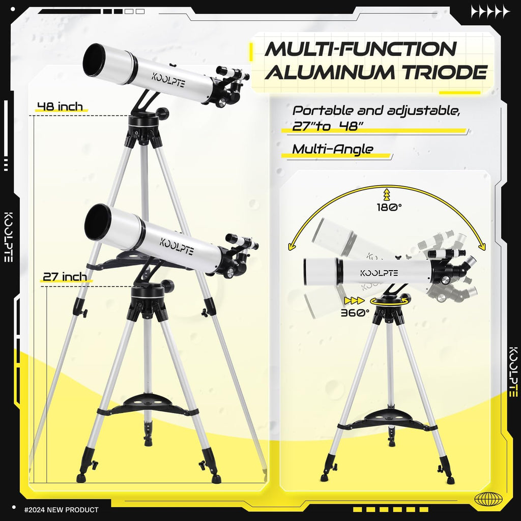 Telescope 90mm Aperture 700mm with Vertisteel AZ Mounting Slow-Motion Mount  High Power Telescopes for Adults Astronomy  Easy for Beginners  with Carry Bag Wireless Remote Control  Phone Adapter White