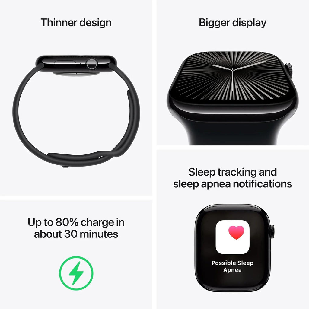 Apple Watch Series 10 GPS + Cellular  46mm - Jet Black Aluminum Case with Black Sport Band  M/L (Renewed)
