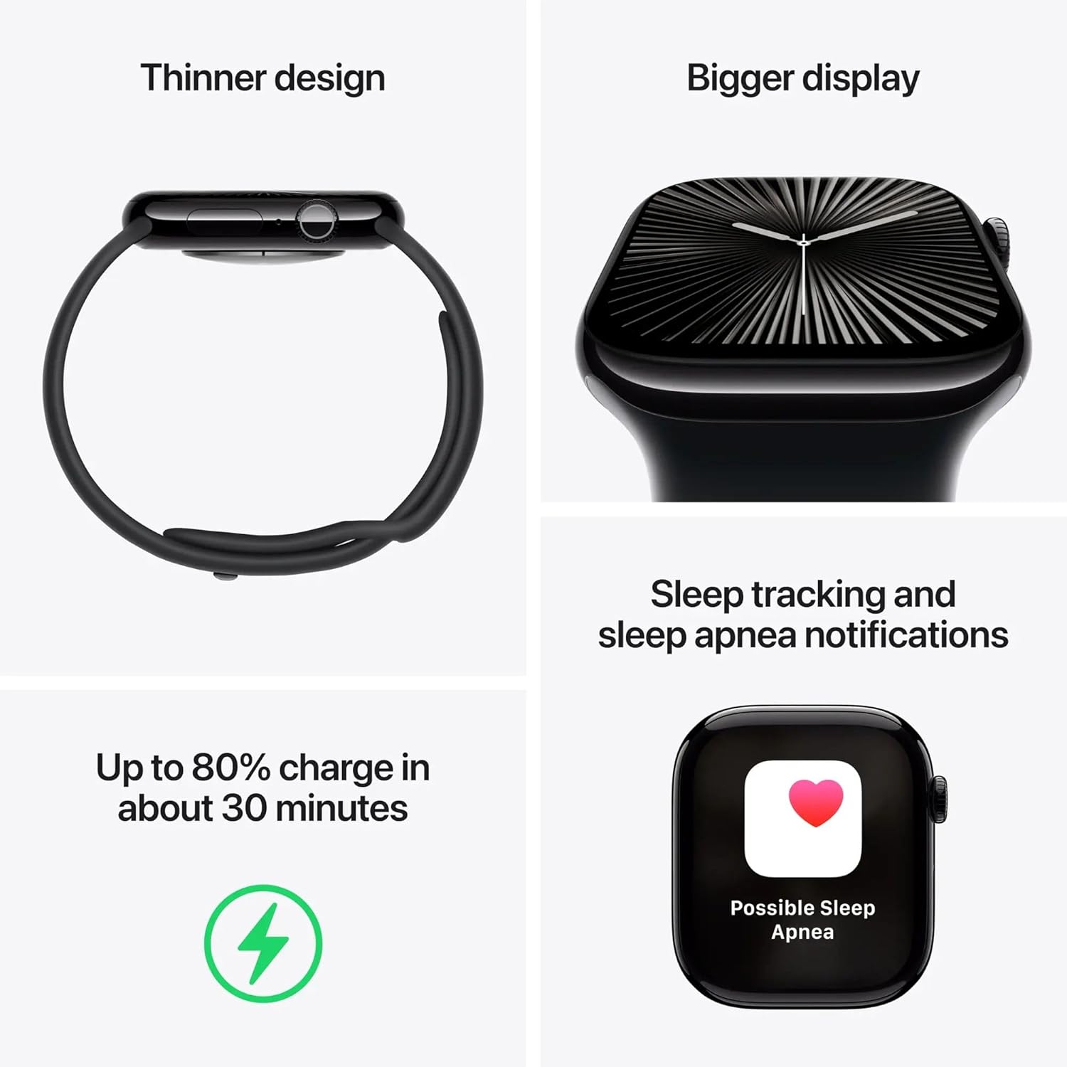 Apple Watch Series 10 GPS + Cellular  46mm - Jet Black Aluminum Case with Black Sport Band  M/L (Renewed)