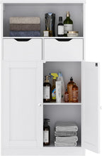 Walsunny Floor Storage Cabinet, Organizer with Doors and Drawers, Freestanding Side Cupboard Pantry with Adjustable Shelf for Bathroom/Living Room(White)