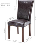 COLAMY Upholstered Parsons Dining Chairs Set of 4, PU Leather Dining Room Kitchen Side Chair with Nailhead Trim and Wood Legs - Dark Brown