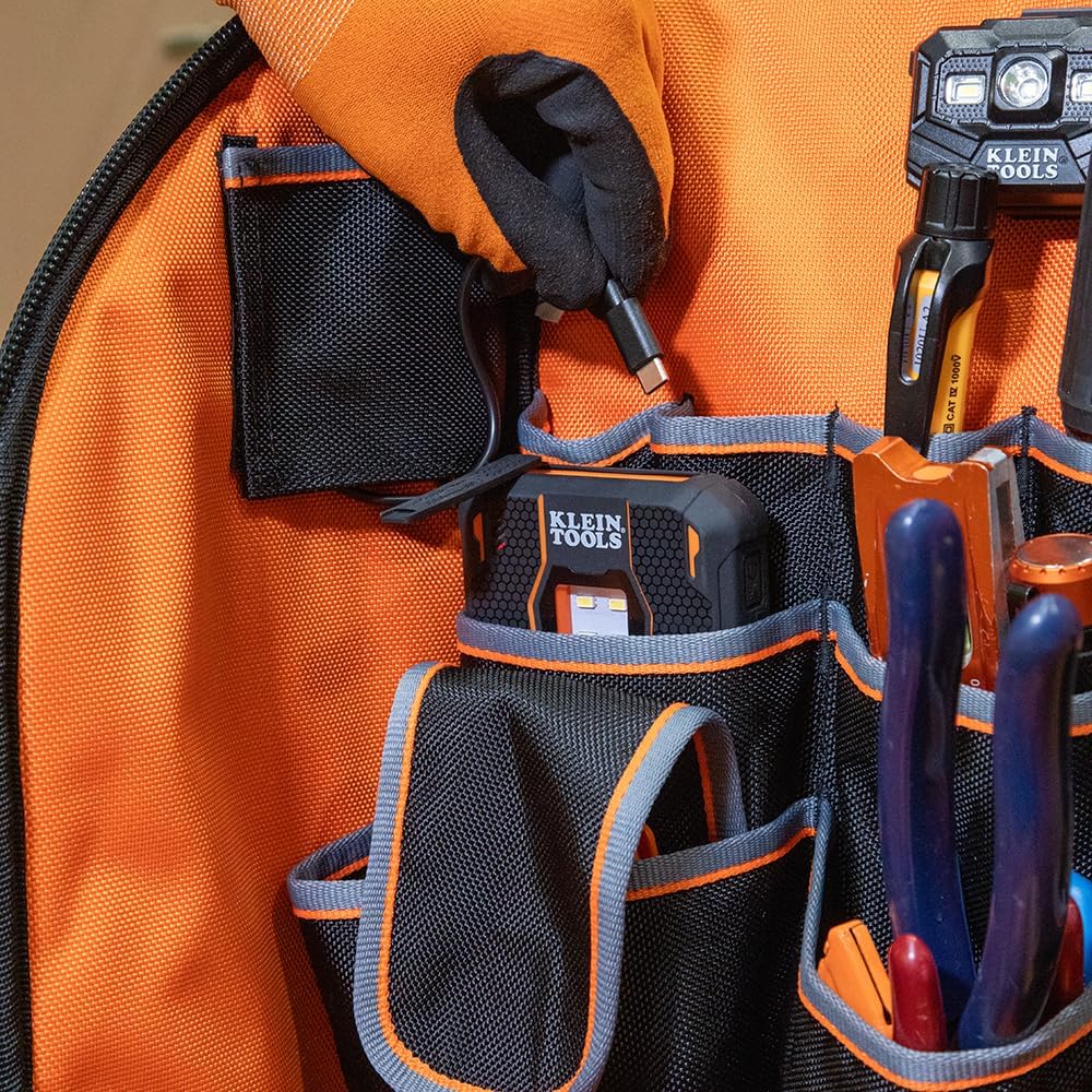 Klein Tools 62482 Tool Backpack, Tool-Station Pro Heavy-Duty Organizer with 27 Pockets, Large Interior, Molded Bottom, Electrician Tool Bag