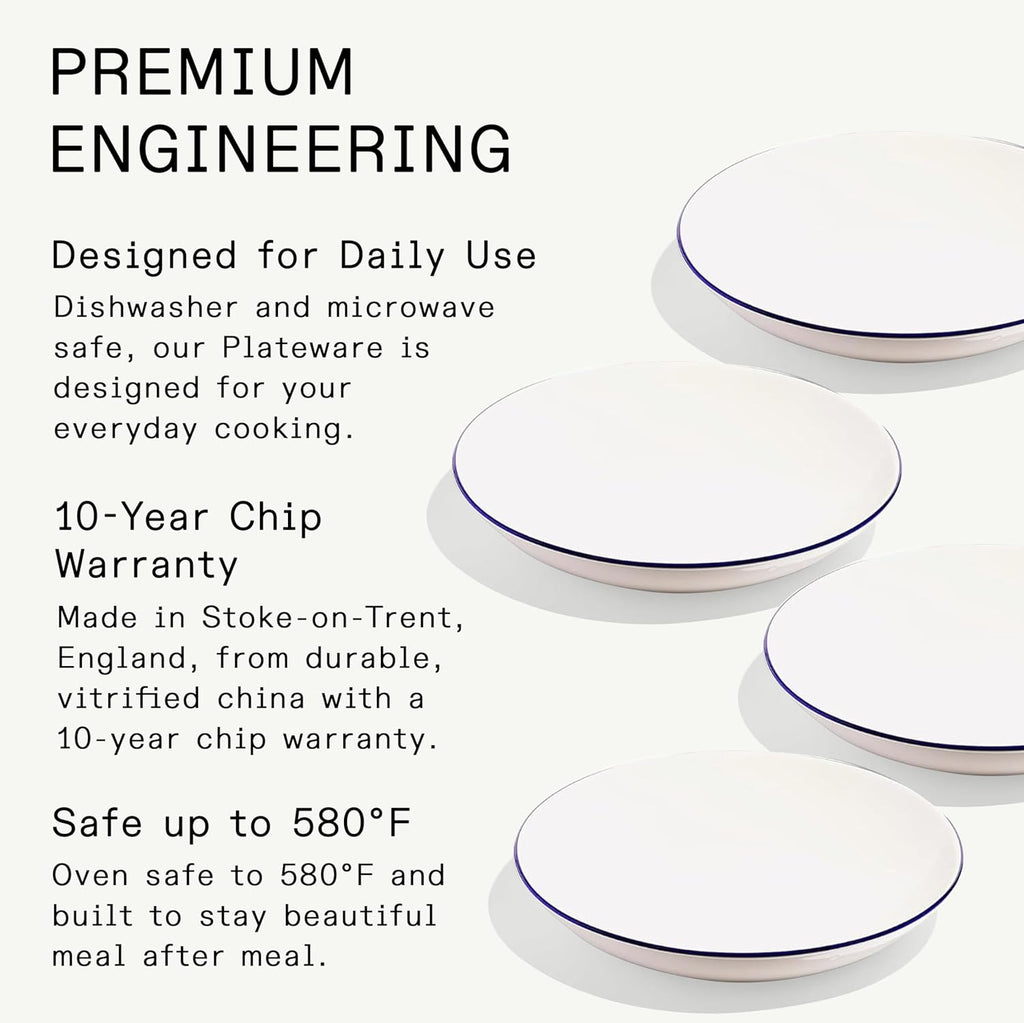 Made In Cookware | Set of 4 | Entrée Bowls | White With Navy Rim | Porcelain | Crafted in England