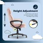 Serta Comfort Ergo Executive Office Chair, Ergonomic Mid-Back Design with Lumbar Support, Semi-Plush Double-Layer Seat Cushion, Padded Armrests, Swivel Metal Base, Soft Velvet, Pink