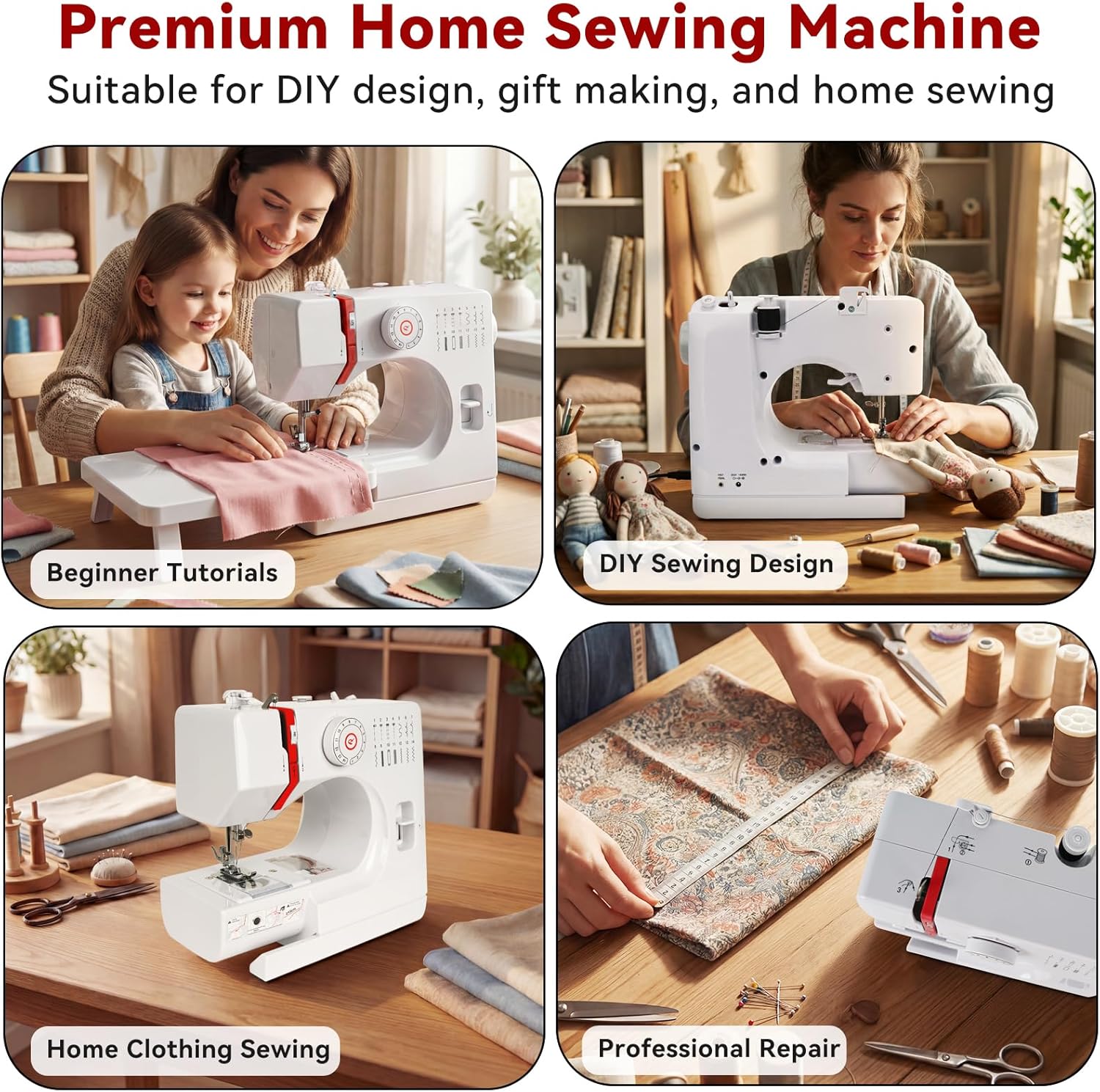 Beginners Sewing Machine for Beginners, Dual Speed Portable Electric Mini Sewing Machine with 14 Stitches, Complete Repair Kit for Clothing Fabrics, Handheld Sew Machine for DIY Travel & Home Use