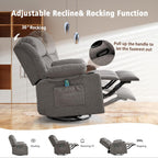 Rocker Swivel Recliner Chair for Adults, Overstuffed Large Manual Recliner Glider with Massage and Heat, Comfy Soft Fabric Living Room Reclining Sofa Chair (Smoked Gray)