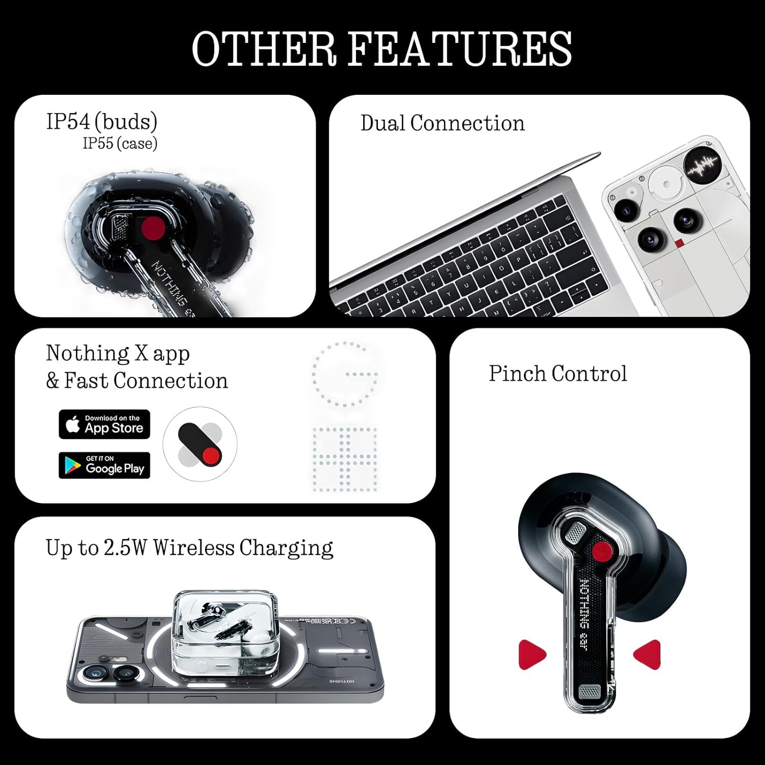 Nothing Ear Wireless Earbuds Bluetooth  45dB Hybrid Smart ANC Earbuds  11mm Deep Bass Boost  Hi-Res Audio with LDAC & LHDC 5.0  6 Mics Call  40.5H Playtime with Fast Charging Case  ChatGPT Supported