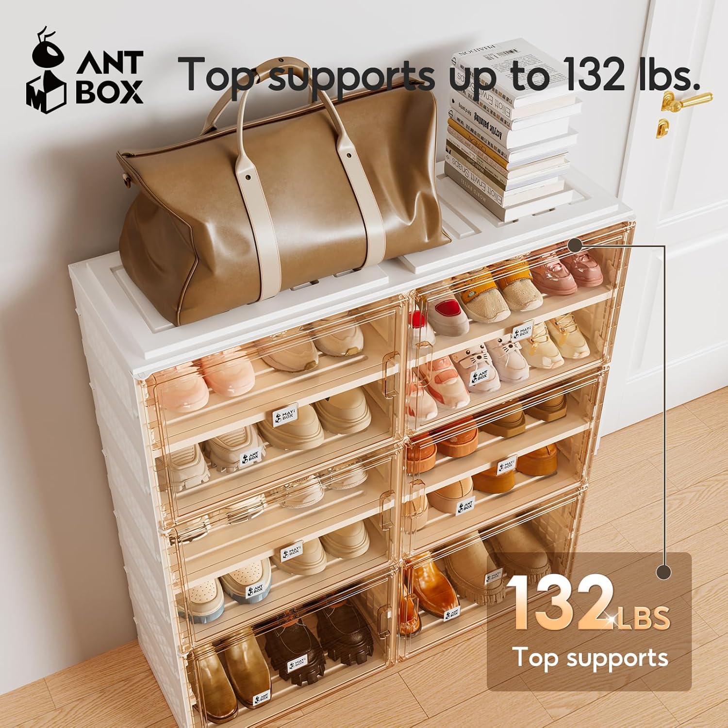 ANTBOX Foldable Shoe Rack Cabinet with Clear Doors, Extra Large Shoe Organizer for Entryway & Closet, Portable Dust-Free Storage Shelf Holds 40 Pairs (X-Large 40 Pairs)