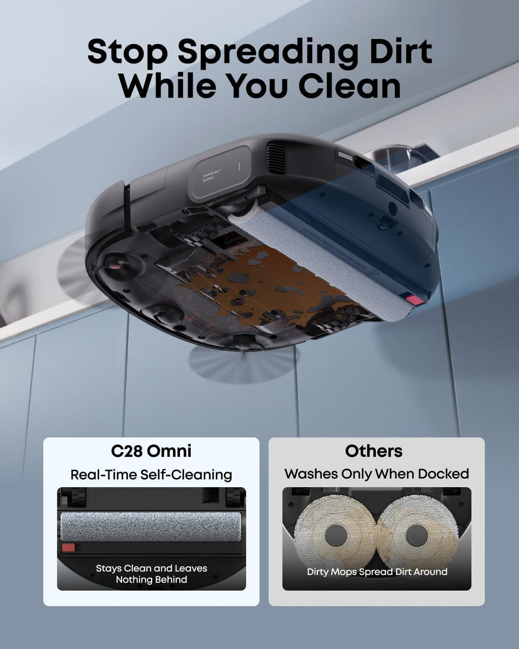 eufy Robot Vacuum C28, HydroJet™ Self-Cleaning Roller Mop, DuoSpiral™ Detangle Brush, 15,000 Pa Turbo High Suction, All-in-One Robot Vacuum