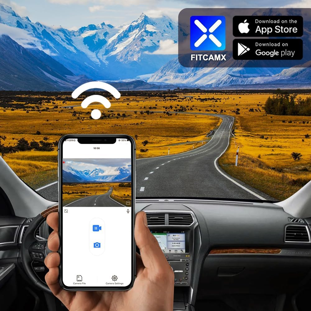 Fitcamx Front 2160P+Rear 1080P Dash Cam for 2011-2023 Ford Explorer with Auto Dimming/Rain Sensor (HD2-6275)  OEM Look  Dual HD Video  Loop Recording  WiFi & APP  G-Sensor  Easy to Use  128GB Card