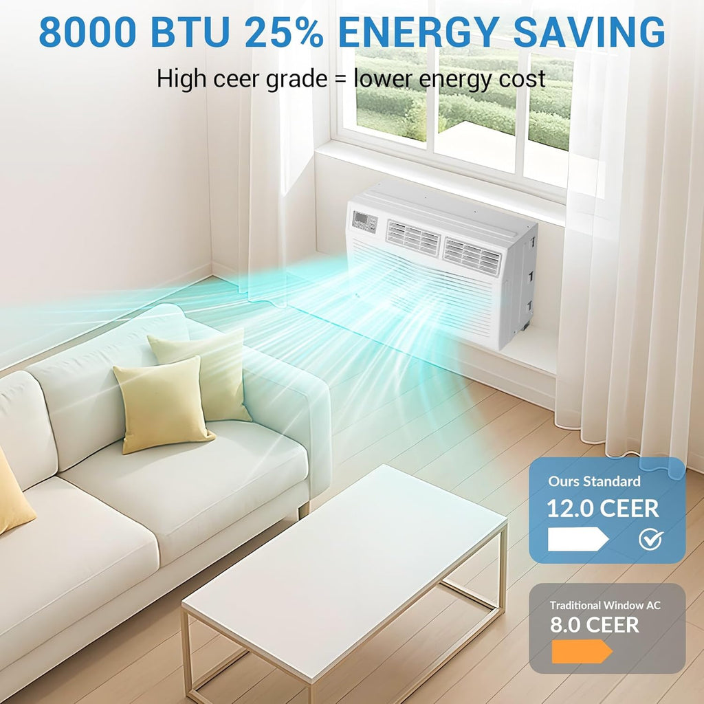 8000 BTU Window Air Conditioner with WiFi, Window AC Unit 110-115V Cools Up to 350 Sq. Ft., Energy Saving with Remote & App Control & Timer Function, Perfect for Small Rooms, Living Room, Office