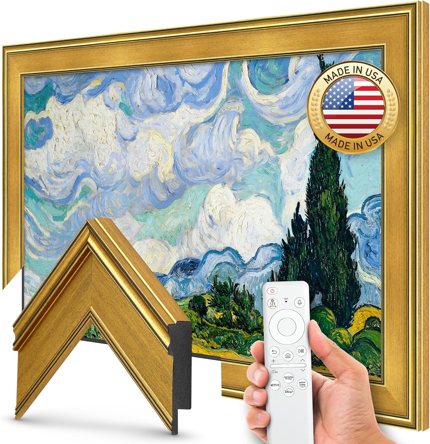 Antique Gold 65" Premiere Deco TV Frame - Compatible ONLY with Samsung The Frame TV and Pro TVs (Fits 2021-2026  LS03A  LS03B LS03C LS03D LS03FA LS03FW)
