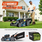 SENIX 21'' Self-Propelled Gas Lawn Mower (FWD)  170 cc 4-Cycle Engine 3.8 HP  3-in-1 (Bagging/Mulching/Side Discharge)  6-Position Cutting Height Adjustment  1.7 Bushels Grass Bag