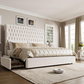 Queen Size Bed Frame 54" Tall Headboard with Gorgeous Button Tufted and Nail, Velvet Fabric Upholstered Bed Frame includes 4 Under-bed Storage Drawers, Wooden Slats, Noise-Free, Easy Assembly, Beige