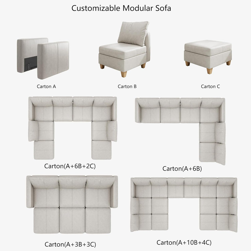 EASE MOOSE Modular Couch U Shaped Oversized Sofa, Faux Leather Sectional Sofa with Storage Seat,White
