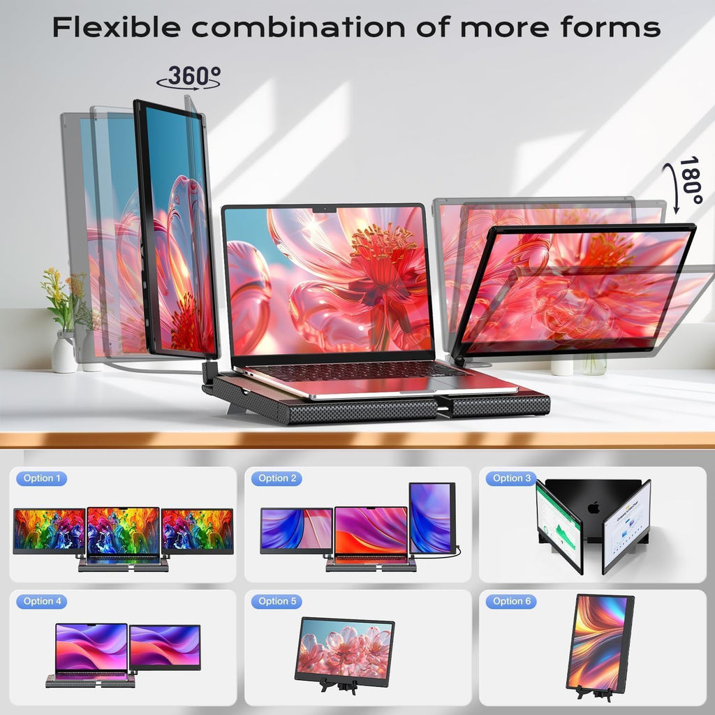 Laptop Screen Extender  14" FHD 1080P Laptop Monitor Extender  Stretchable Base and Detachable Screen  Plug & Play  Triple Screen Extender Compatible with Windows  Mac  Chrome