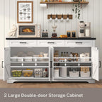 usikey 61” Large Sideboard Buffet Cabinet with 4 Doors and 3 Drawers, Farmhouse Buffet Table, Dining Room Storage Cabinet for Kitchen or Living Room, White