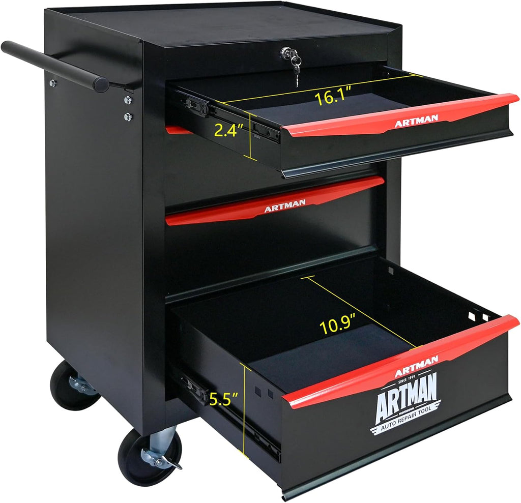 RYH 4/5/6/7 Drawers Rolling Tool Chest - Heavy Duty Mobile Tool Cart with Locking Wheels & Ball Bearing Drawers, 30.5" H x 20.9" W x13 D Garage Tool Storage Cabinet，Metal Tool Box (Black, 4 Drawers)