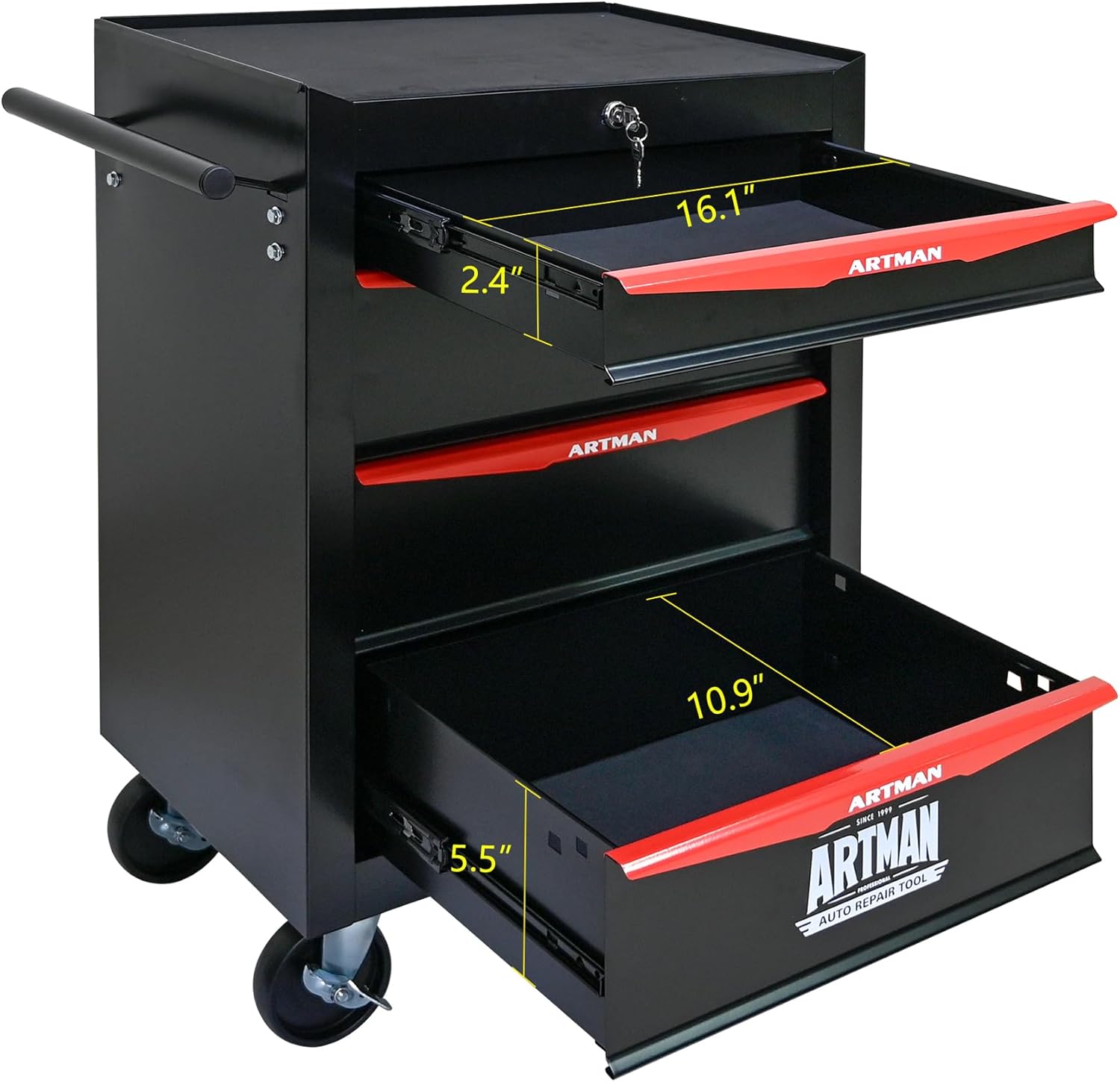 RYH 4/5/6/7 Drawers Rolling Tool Chest - Heavy Duty Mobile Tool Cart with Locking Wheels & Ball Bearing Drawers, 30.5" H x 20.9" W x13 D Garage Tool Storage Cabinet，Metal Tool Box (Black, 4 Drawers)
