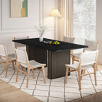 78 Inch Rectangular Dining Table for 6 to 10, Farmhouse Fluted Dining Kitchen Table, Modern Wood Long Dining Table for Kitchen Living Room, Black