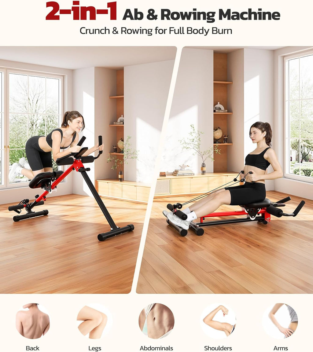 Yoleo Multi-Functional Ab Machine, Foldable Ab Workout Equipment, Ab Trainer Machine for Stomach Workout, Ab Crunch & Rowing Machine with Foam Support,7-Length Adjustable Ab Machine for Home Exercise