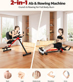 Yoleo Multi-Functional Ab Machine, Foldable Ab Workout Equipment, Ab Trainer Machine for Stomach Workout, Ab Crunch & Rowing Machine with Foam Support,7-Length Adjustable Ab Machine for Home Exercise