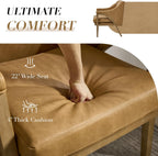 Mid Century Modern Accent Chairs Set of 2 with Barrel Back, Upholstered Armchair Comfy Reading Chairs with 4" Thick Cushion, Solid Wood Legs for Living Room/Bedroom/Reading Corner, PU Fabric, Brown