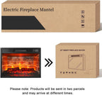 44 Inches LED Lights Electric Fireplace with Mantel, Tall Fireplace Heater Freestanding, Delicate Three-Dimensional molding with Remote Control Timer LED Flame for Living Room, Bedroom, White&Brown