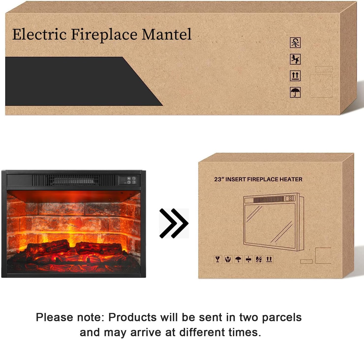 44 Inches LED Lights Electric Fireplace with Mantel, Tall Fireplace Heater Freestanding, Delicate Three-Dimensional molding with Remote Control Timer LED Flame for Living Room, Bedroom, White&Brown