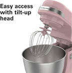 Hamilton Beach Electric Stand Mixer, 4 Quarts, Dough Hook, Flat Beater Attachments, Splash Guard 7 Speeds with Whisk, Rose
