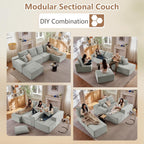 135.4" Modular Sectional Sofa with Ottoman, Modern Corduroy Cloud Couch with Deep Seat, Boneless Couch Upholstered 4-Seater U-Shaped Sofa for Living Room, No Assembly (Grey, Right-Facing Chaise)