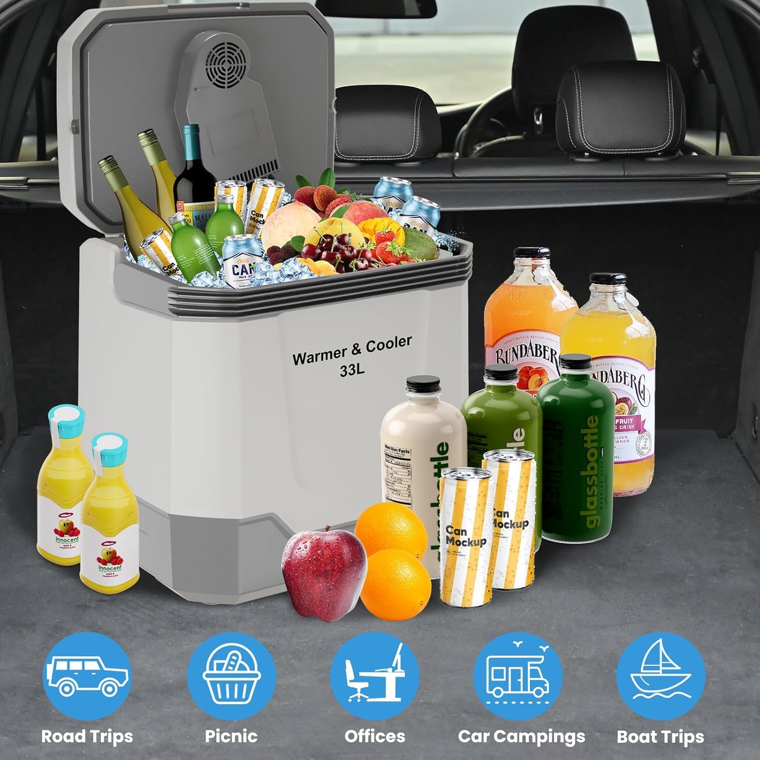 TrailBlaze Portable Electric Car Refrigerator & Warmer - 35 Quart (33L) Capacity, Automatic Locking Handle, Dual Power 12V/110V - No Ice Needed, Home, Office, Vehicle