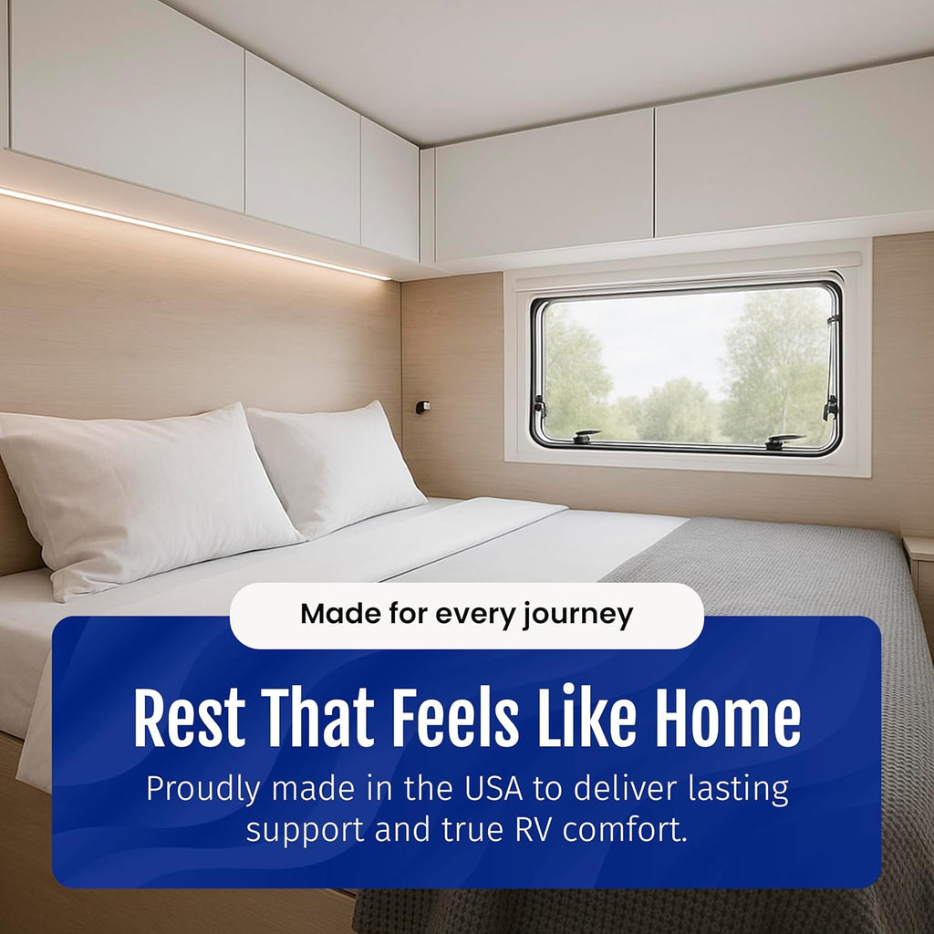 WanderRest 12” Cool Hybrid RV Mattress, Short Queen 60x74, Plush-Medium Gel Memory Foam & Pocketed Coil Bed for RV, Camper or Travel Trailer, Cooling Comfort, Made in USA