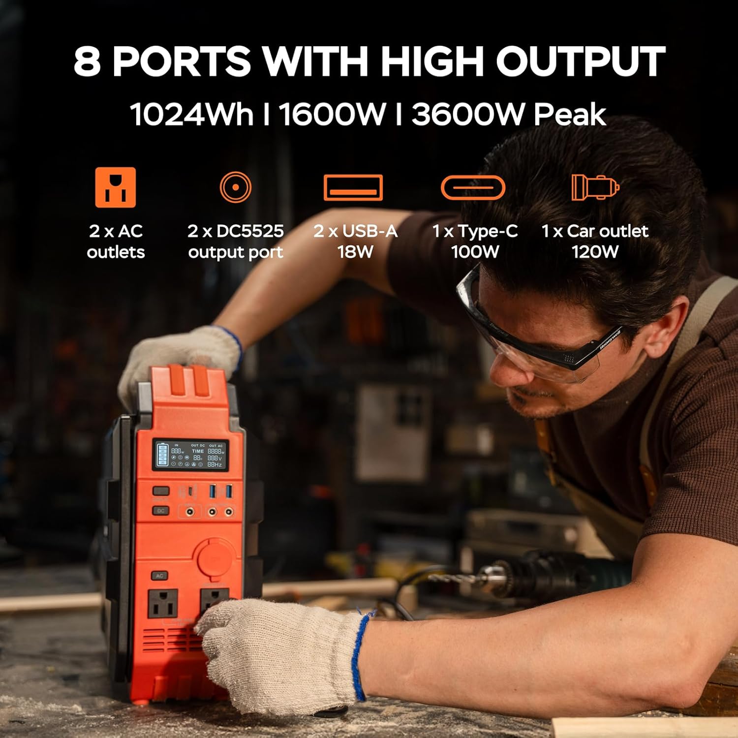 BLAVOR Portable Power Station 1600W (Peak 3200W)  Built-in Solar Panel  1024Wh LiFePO4 Battery  100W USB-C Fast Charge  Solar Generator for Home Backup  Camping  Power Outages & RV