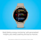Garmin Venu 3S Soft Gold Stainless Steel Bezel 1.2-Inch AMOLED Touchscreen Display Smart Watch  Phone Supported with 41mm French Gray Case and Silicone Band