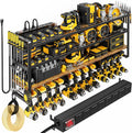 POKIPO 49.5" W Large Power Tool Organizer with Charging Station, 4 Layer Heavy Duty Utility Rack Loads 800lbs, Holds 12 Cordless Drills, Wall Mount Tool Shelf with 8-Outlet Power Strip, Gift for Men