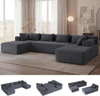 141'' Modular Sectional Sofa, PRO Version U-Shape Boneless Couch, Oversized Deep Seating Cloud Couch, No Assembly, High-Resilience Foam, Soft Corduroy Fabric, for Living Room Apartments Grey | High-Resilience Foam
